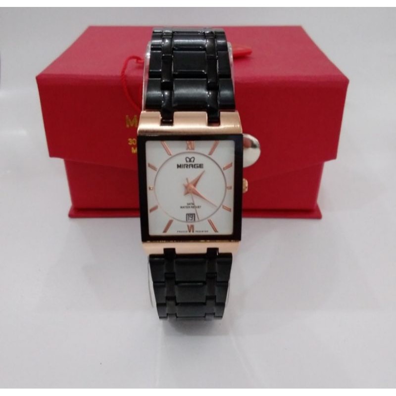 jam tangan wanita;MIRAGE M7908-Lhitam rosegold~ORIGINAL WATER RESISTANT~TGL~STAINLESS