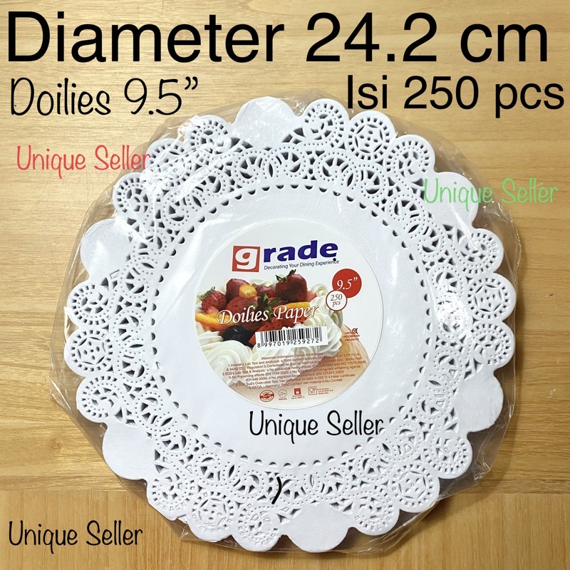 [250 pcs] Doilies Paper Bulat Putih 9,5 9.5 Diameter 24 cm isi 250 pcs / Kertas Alas Piring / Paper Doilies Round Grade Putih 9.5 / Kertas Alas Renda Putih 9.5” / Alas Renda 9,5” / Doily Doyly Paper 9.5 9,5