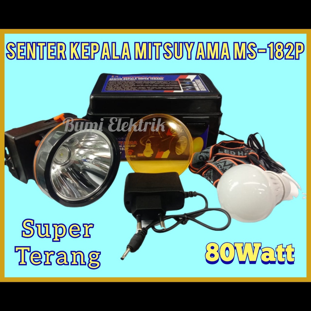 Mitsuyama Senter Kepala LED 80Watt Super Terang MS-182P Bonus Bohlam Rechargeable - Lampu Senter Kepala Murah - Headlamp with Dimmer BISA BAYAR DITEMPAT