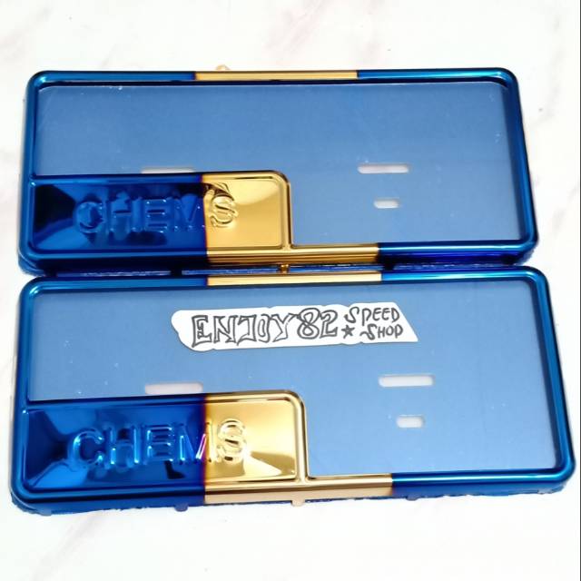 Harga Sepasang Bingkai / Dudukan Plat nomor Depan Belakang Warna Blue Gold / two Tone Universal