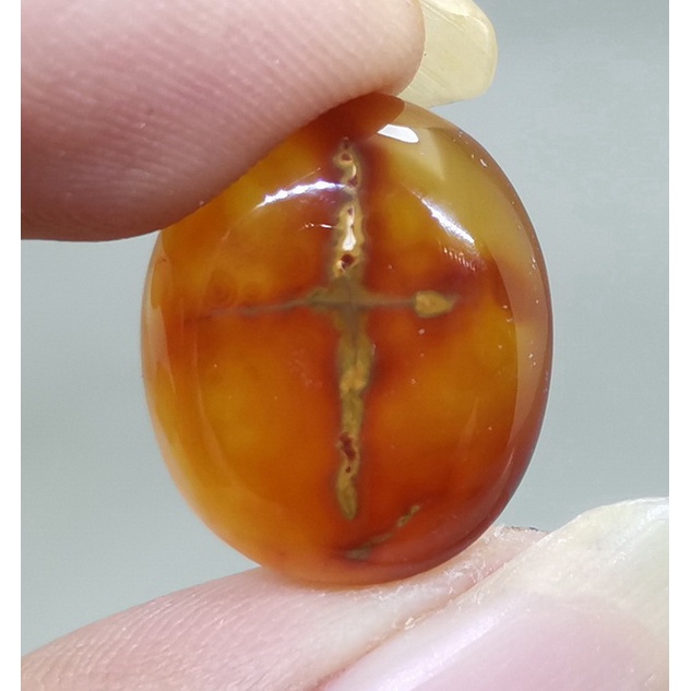 Batu Akik Gambar Salib Coklat Madu Bagus Antik