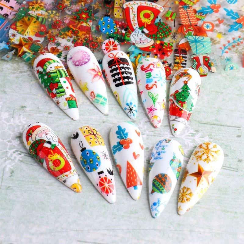 Stiker Kuku Transfer Foil Desain Santa Snowman Untuk Nail Art