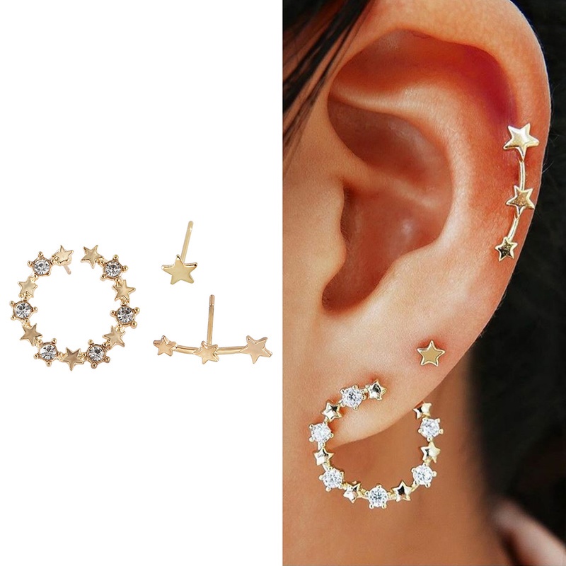 Women's Multi-hole Earrings Combination Butterfly Full Diamond Set Popular Fashion New Sexy Girl Jewelry