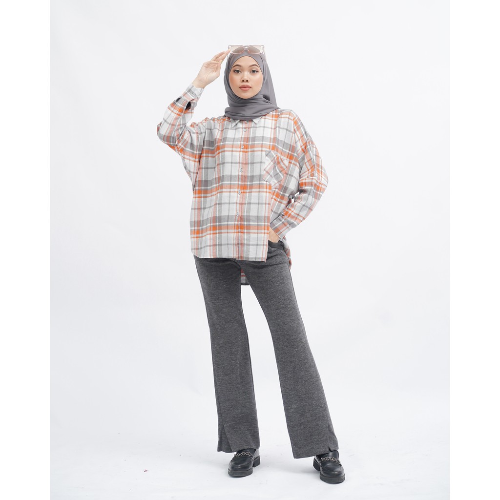 KEMEJA FLANEL BOYFRIEND KOREA OVERSIZE OMBRE PREMIUM SHIRT B341