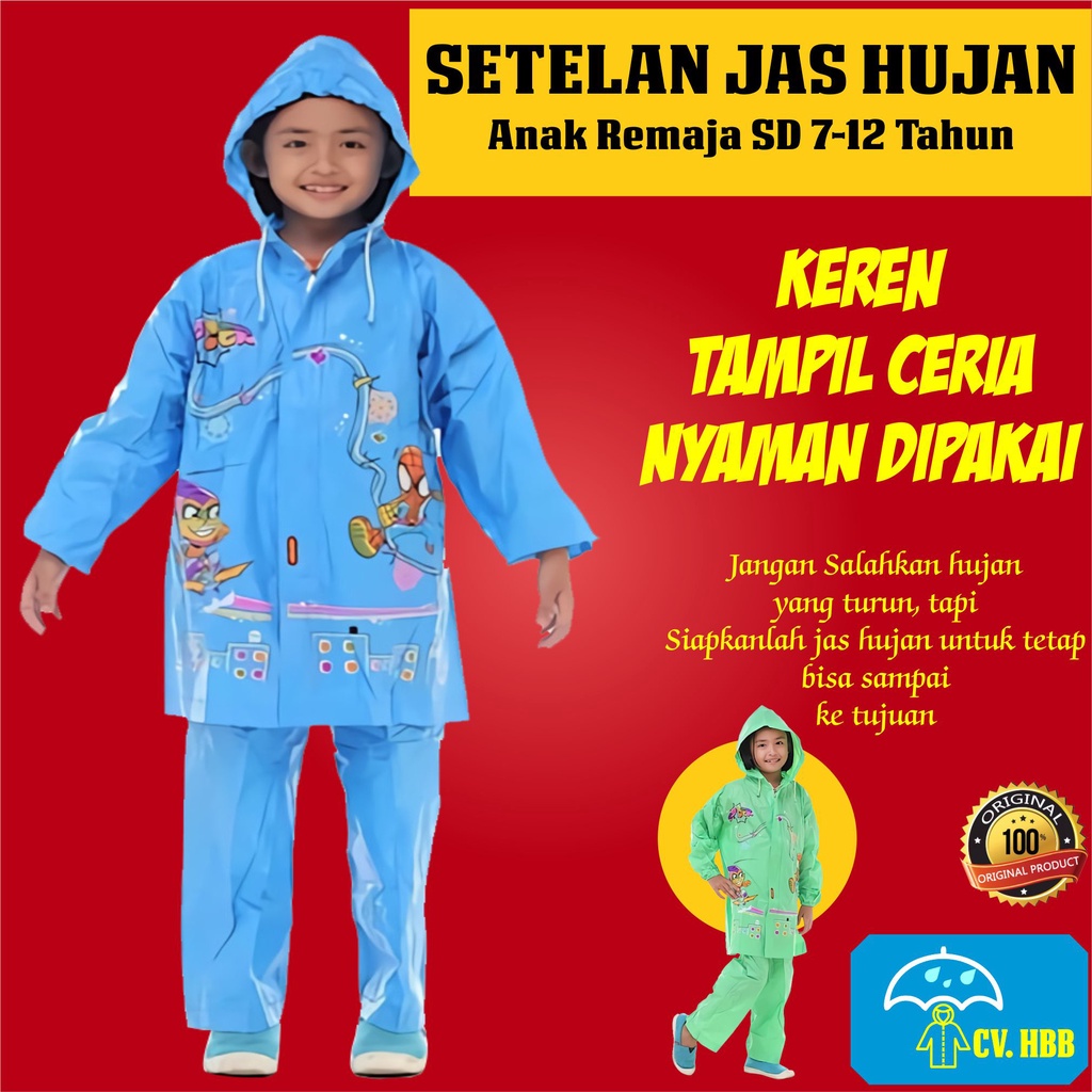 Jas Hujan Anak Remaja Usia Laki Laki Wanita SD 7-12 Tahun Mantel Ujan Tiger Head Original Setelan Ra