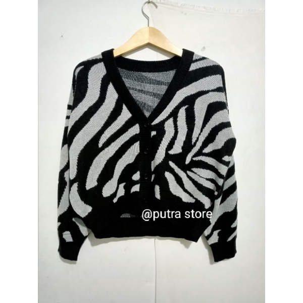 Livy Cardigan Rajut Motif Zebra Premium