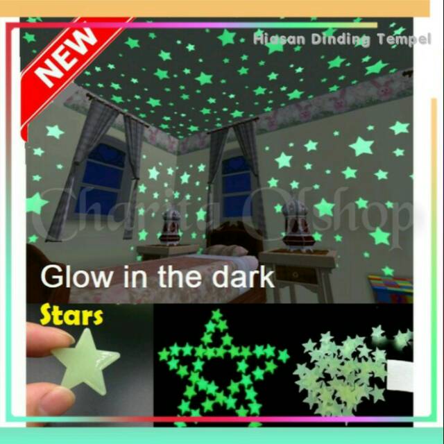 Tempelan Dinding / Hiasan Dinding Bintang Glow In The Dark (isi100PCS)