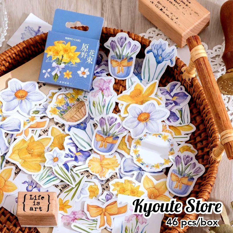 

46 pcs Sticker Aesthetic Flower Yellow Blue Bunga Cantik Dekorasi Scrapbook DIY Journal Bujo Planner Diary