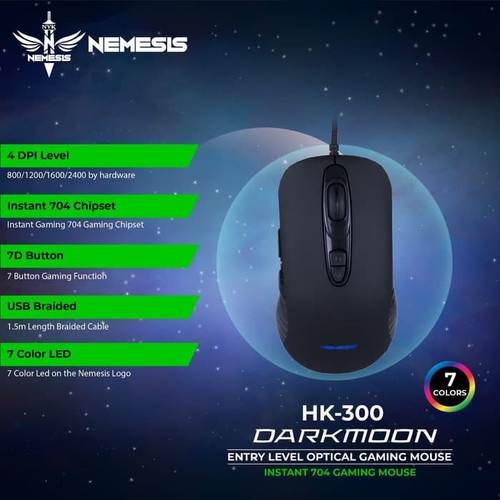 NYK HK-300|HK300 DARKMOON Mouse GAMING Wired Led RGB DPI 800 - 2400