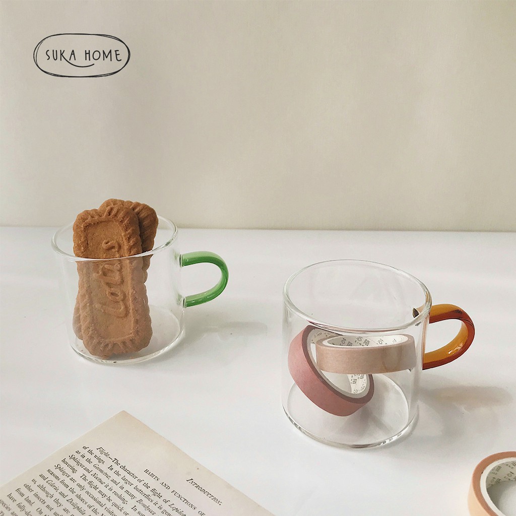 Gelas Teh Espresso Mini Tahan Panas dan Dingin |  Gelas Shot Espresso | Mug Glass Handle Gaya Nordic | Gelas Aesthetic Suka Home