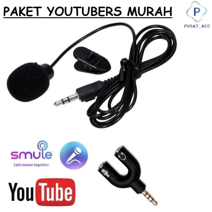 Paket Youtuber Vlog Vlogger Smule Alat Rekam Rekaman Mic Clip On Dan Audio Spilitter U Shape