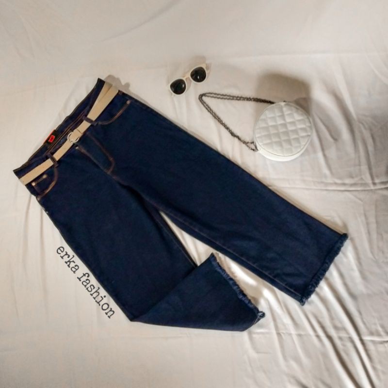 Celana Boyfriend Kulot Rawis terpopuler/celana wanita/celana jeans cewek distro / Unfinish FREE BELT