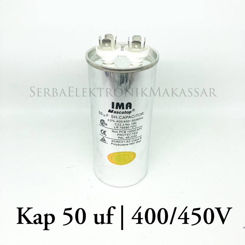 Kapasitor Capasitor AC 50uf 400V 450V Aluminium IMA MASCOTOP