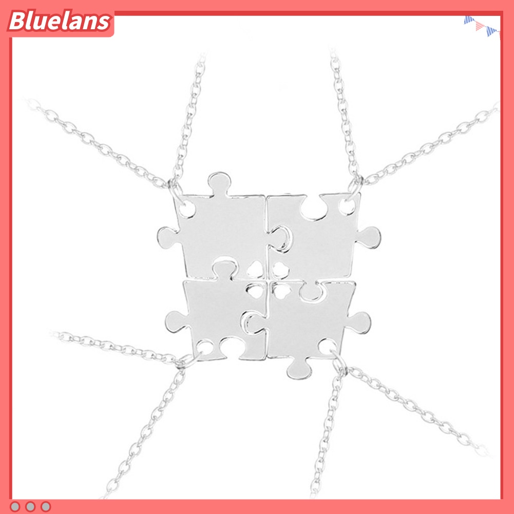 Bluelans 4 Pcs Kalung Rantai Liontin Puzzle Jigsaw Interlocking Untuk Hadiah Teman Keluarga