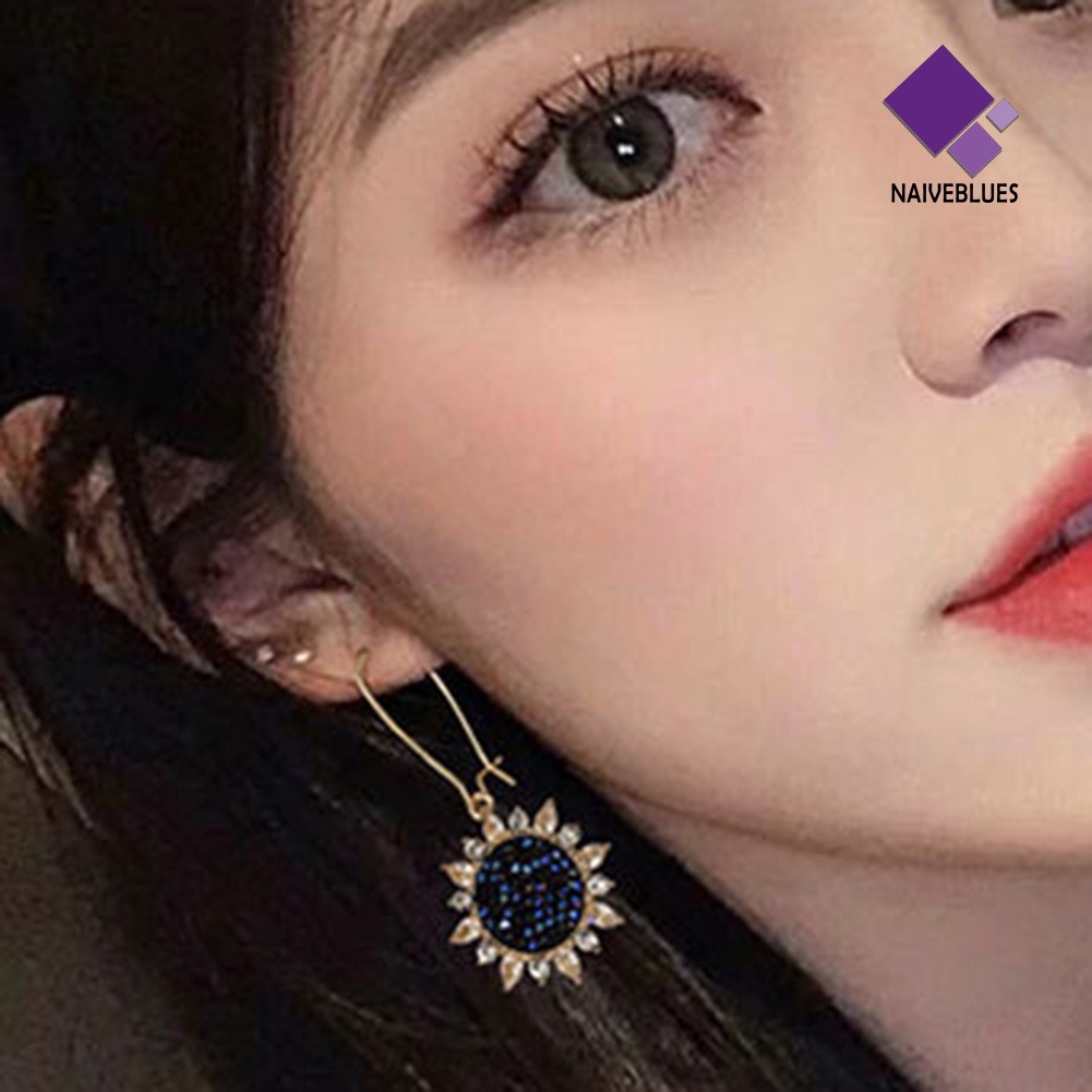 Anting Leverback Liontin Bunga Matahari Bahan Zirconia Untuk Wanita