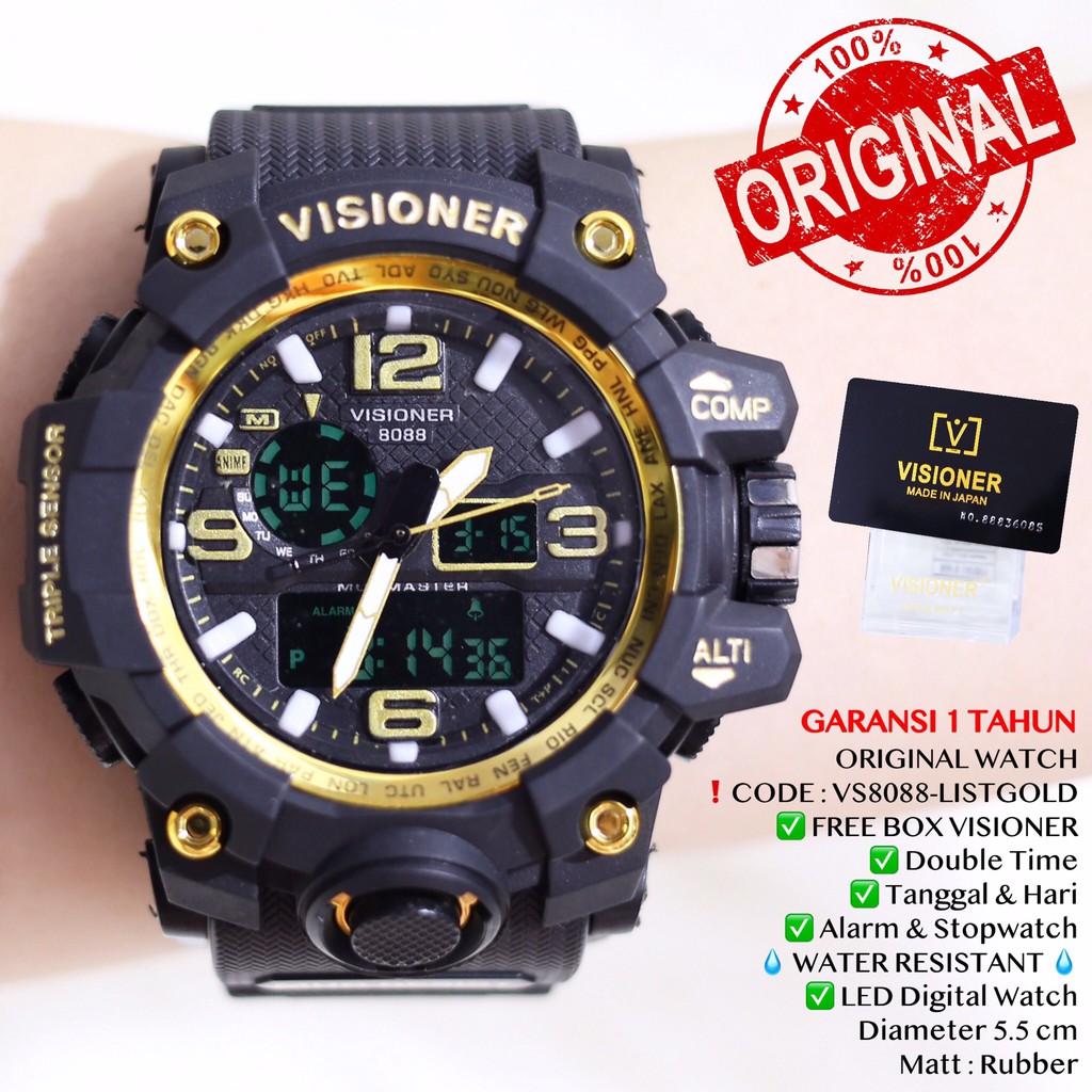 Jam tangan pria VISIONER Sporty Digital LED Original Garansi Tahan air VS8088