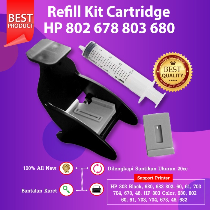 Refill Kit HP 680 682 Toolkit Tinta Cartridge Infus 678 703 702 802 803 46 GT51 GT52 Black Color
