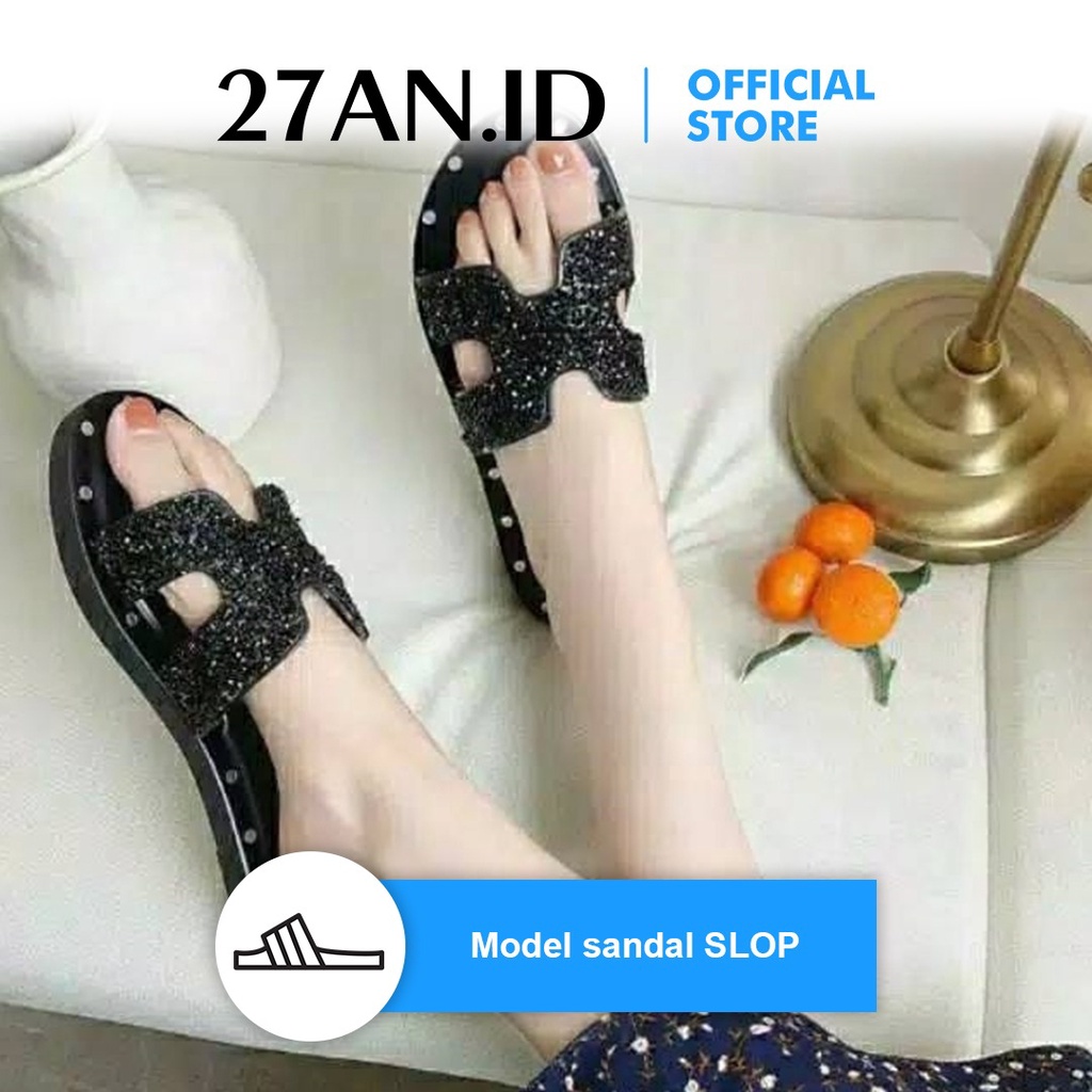 Sandal Wanita SP17  Sandal Slop Motif Manik-Manik Fashion Korea Import Real Pict