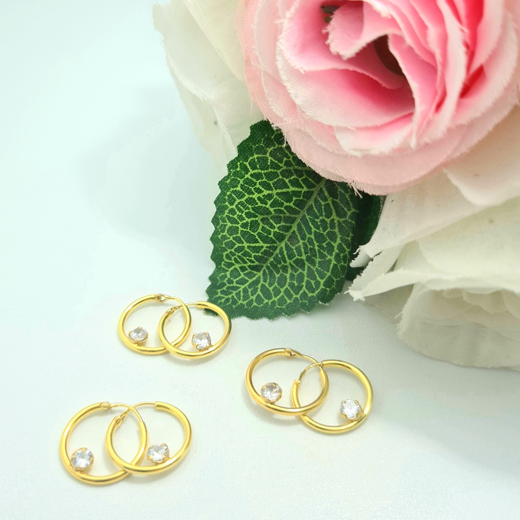 Anting Ring Emas Muda Mata Putih