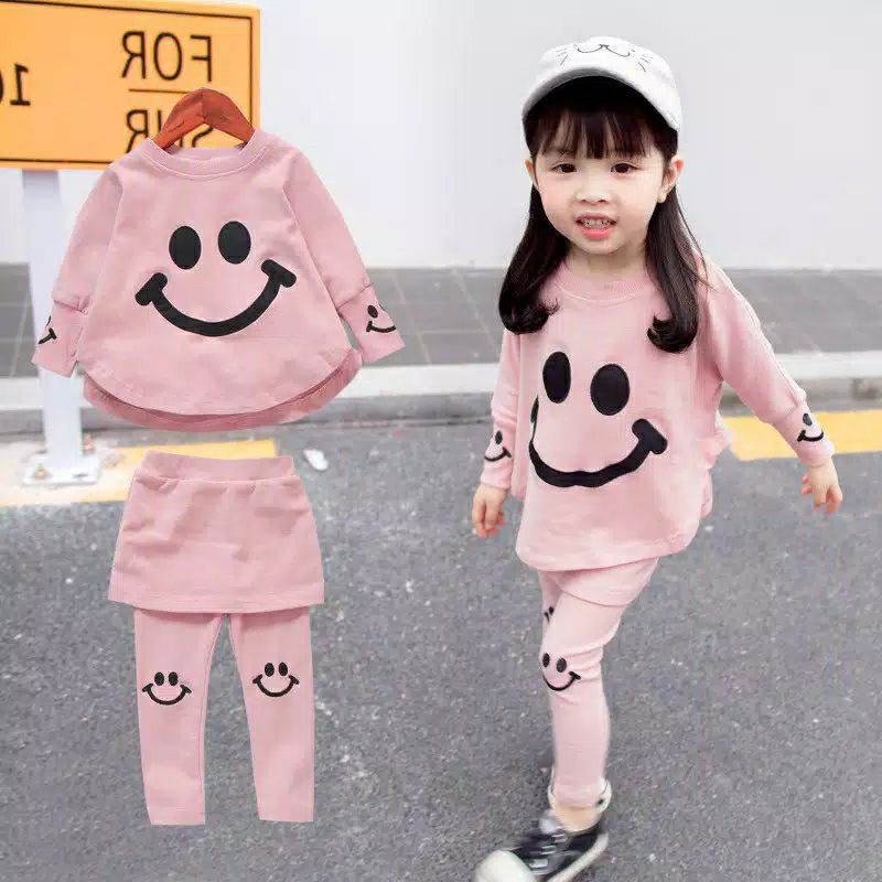 setelan panjang anak perempuan/ setelan rok celana anak import