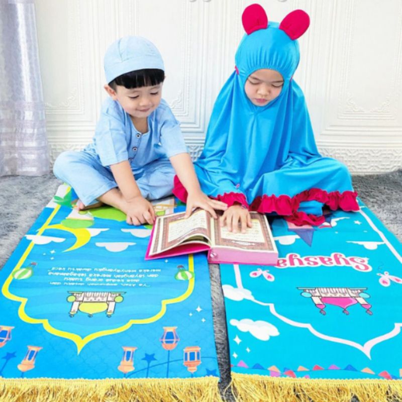 Afsheenastore Sajadah Custom Nama Sajadah Karakter Anak motif laki-laki dan perempuan