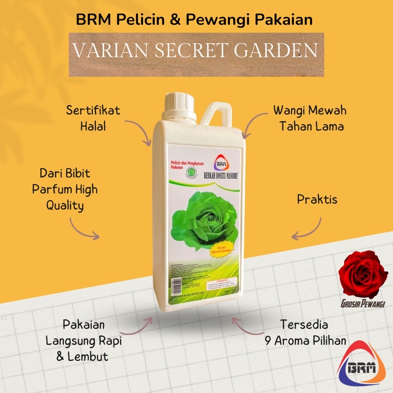 Jual BRM Pelicin dan Pewangi Pakaian 1 Liter Varian Hijau Secret Garden