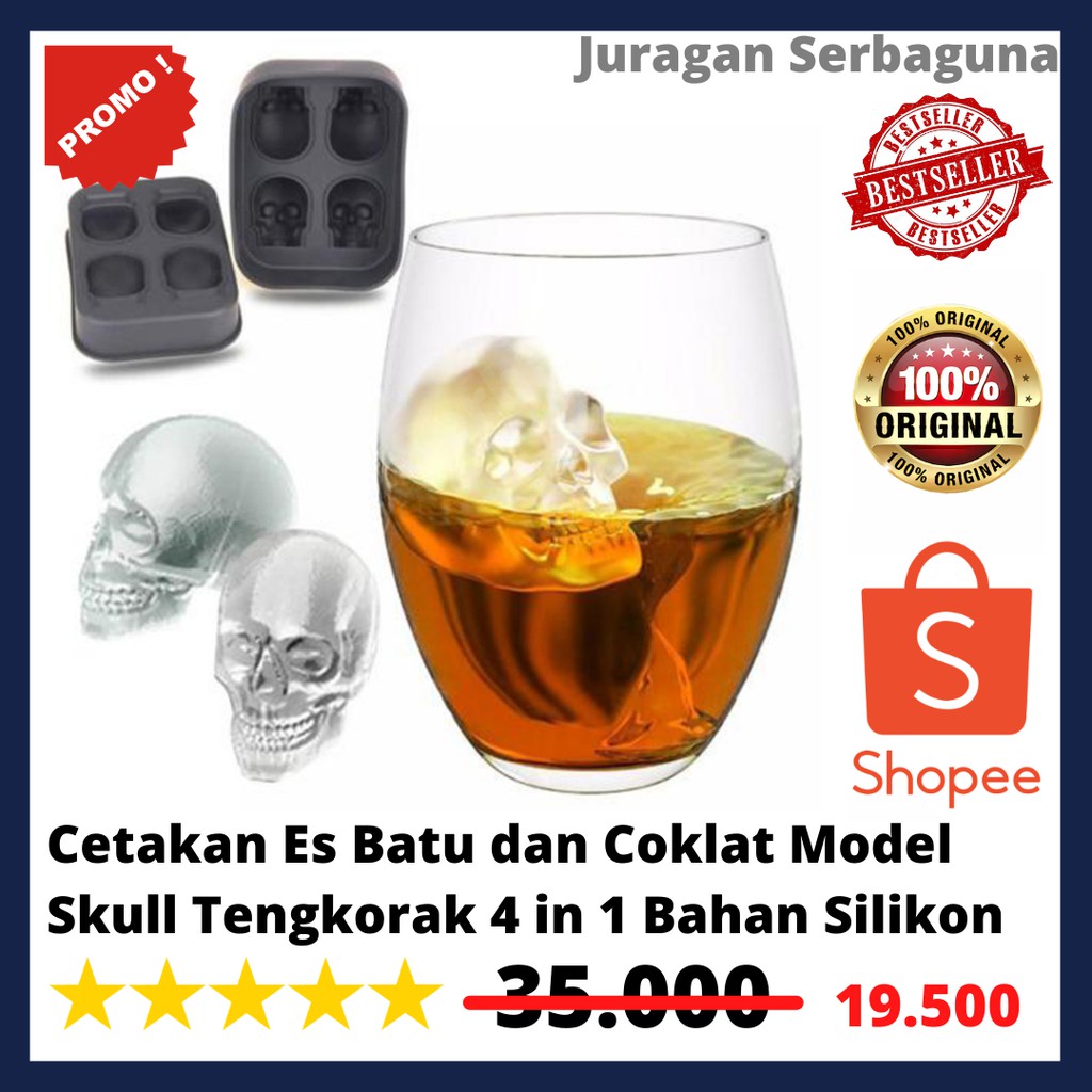 Cetakan Es Batu dan Coklat Model Skull Tengkorak 4 in 1 Bahan Silikon