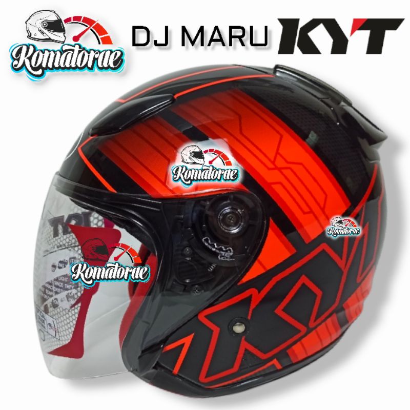 HELM KYT DJ MARU MOTIF #14 BLACK ORANGE  HALF FACE
