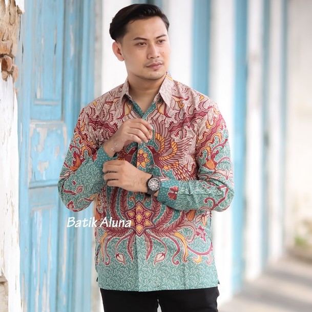 Baju Batik Pria Lengan Panjang Kemeja Batik Solo Premium Slimfit Modern  ALUNA ASD-069