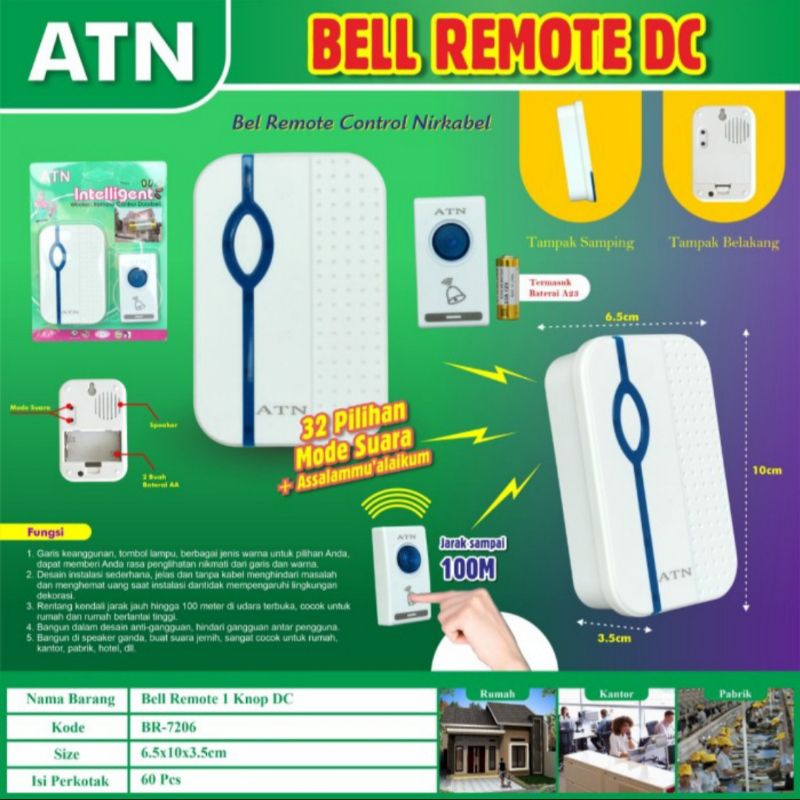 Bel Pintu Wireless door bell tanpa kabel AC/DC Listrik/Baterai  1-2 Knop Bel pintu  Bel Rumah Bel Remote -