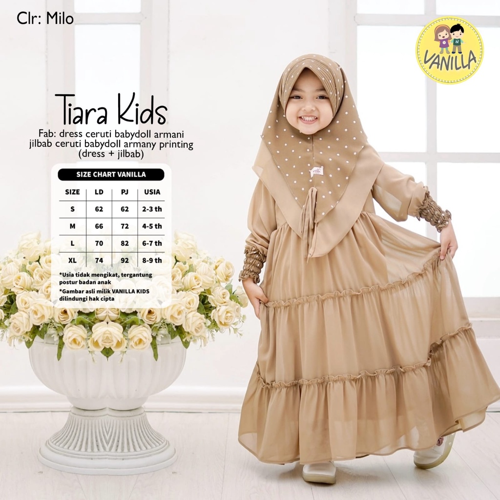Tiara Kids By Vanilla | 020320 | Gamis + Jilbab Anak