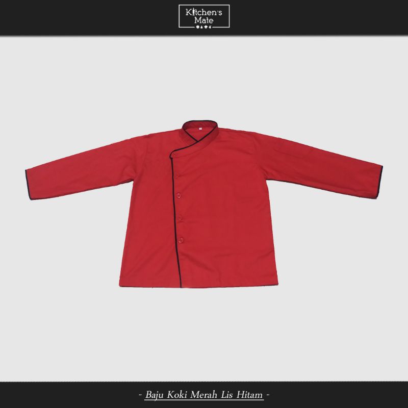 Baju Koki Merah Lis Hitam ( Baju Chef / Lengan Panjang)