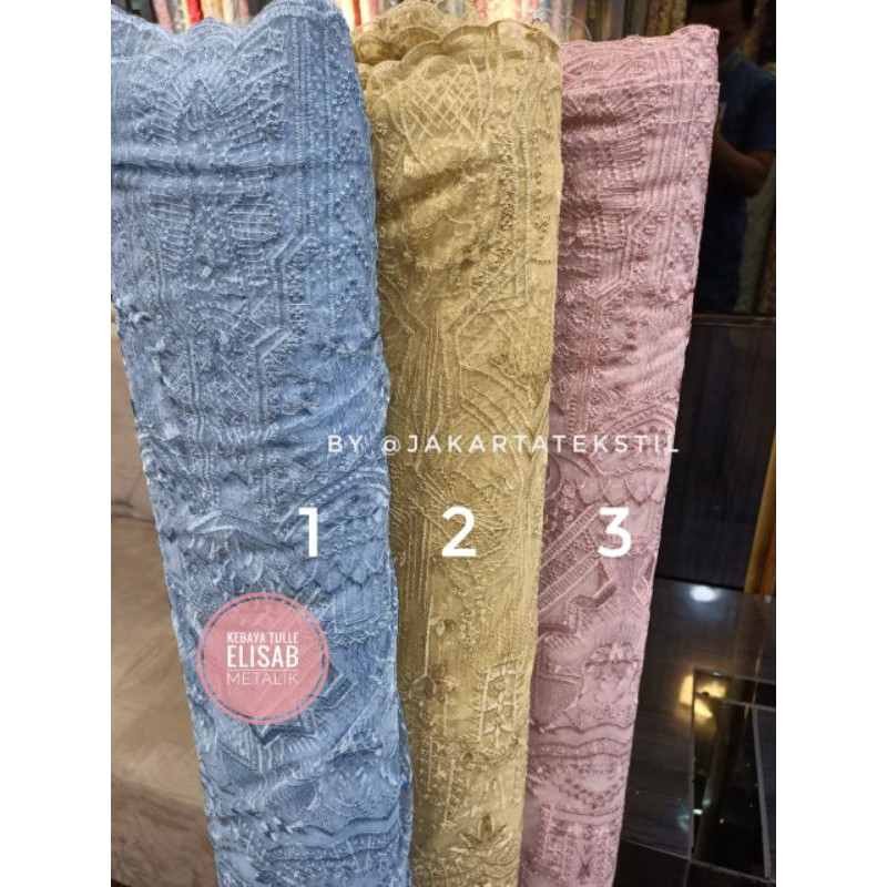 BAKAL / KAIN KEBAYA / LACE TULLE EMBORDIERY BENANG METALIK (Harga per 1/2 meter = 0.5meter)