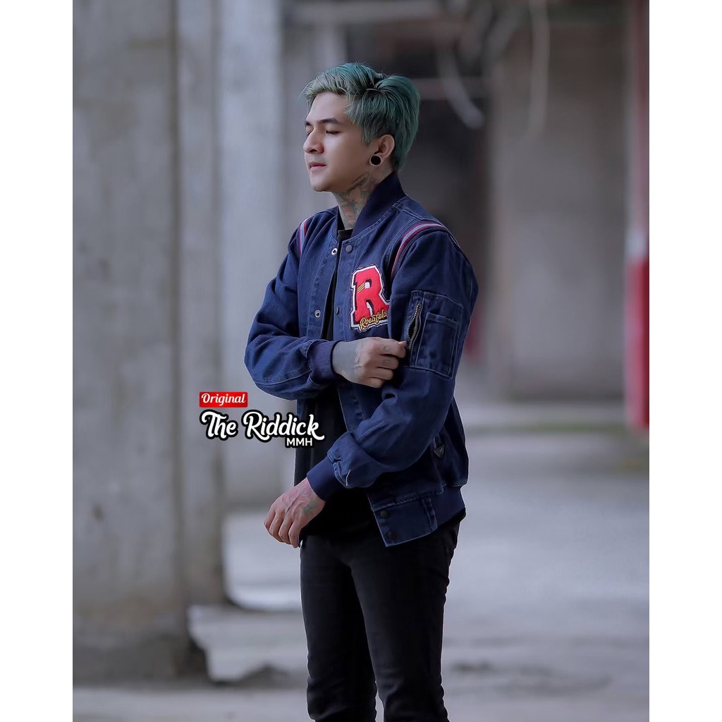 RECOFELA Jaket Bomber Denim Pria Full Bordir