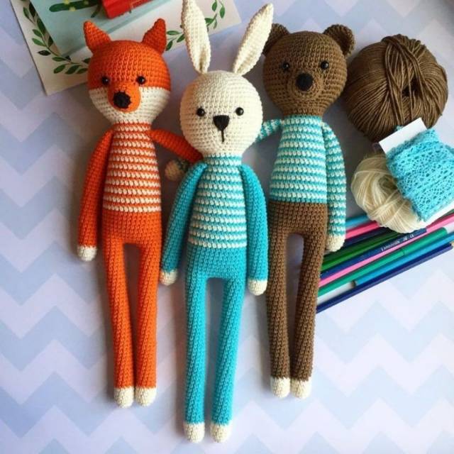 Amigurumi boneka rajut bunny bear fox mang tae