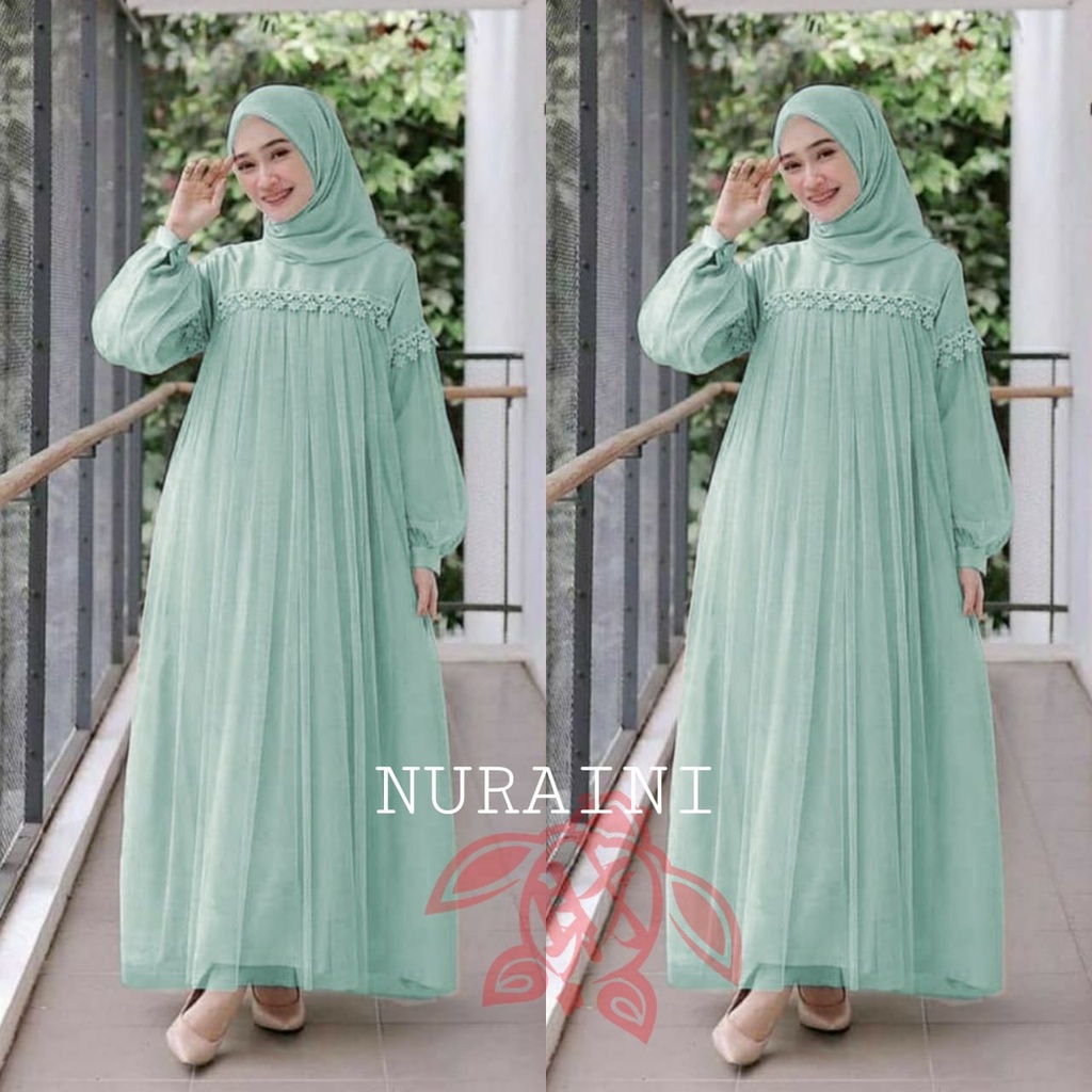 Maxi Nuraini / Gamis Muslim Perempuan Brokat Tile Cantik Renda Import / Gamis Muslim Terbaru