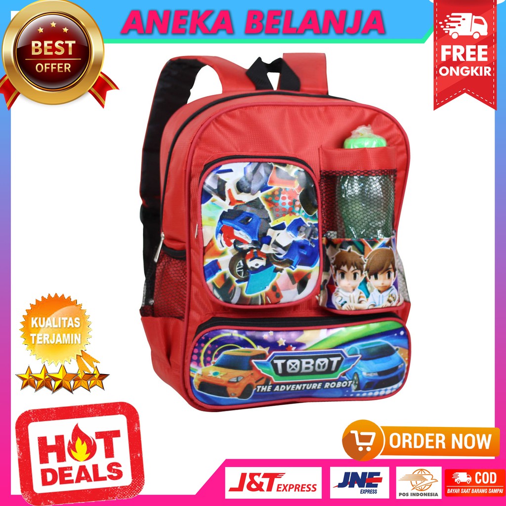 Ready Stock Backpack Khusus Anak Cowok Tas Ransel Gambar Kartun Tobot Merah Bonus Botol Lucu Keren