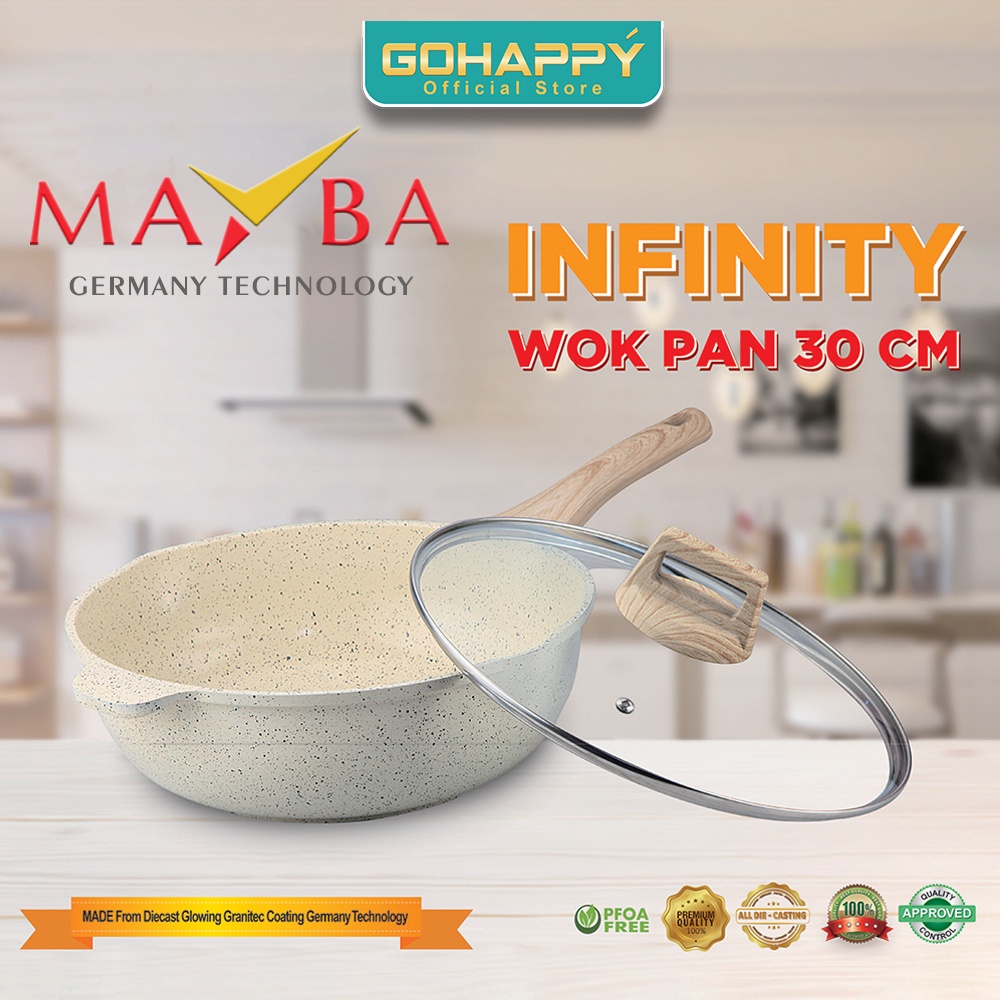 GERMANY MAYBA WOK 30 CM INFINITY Ice Cream | Panci penggorengan Glowing granite marble pan jerman Glowpann jermany - deep wok