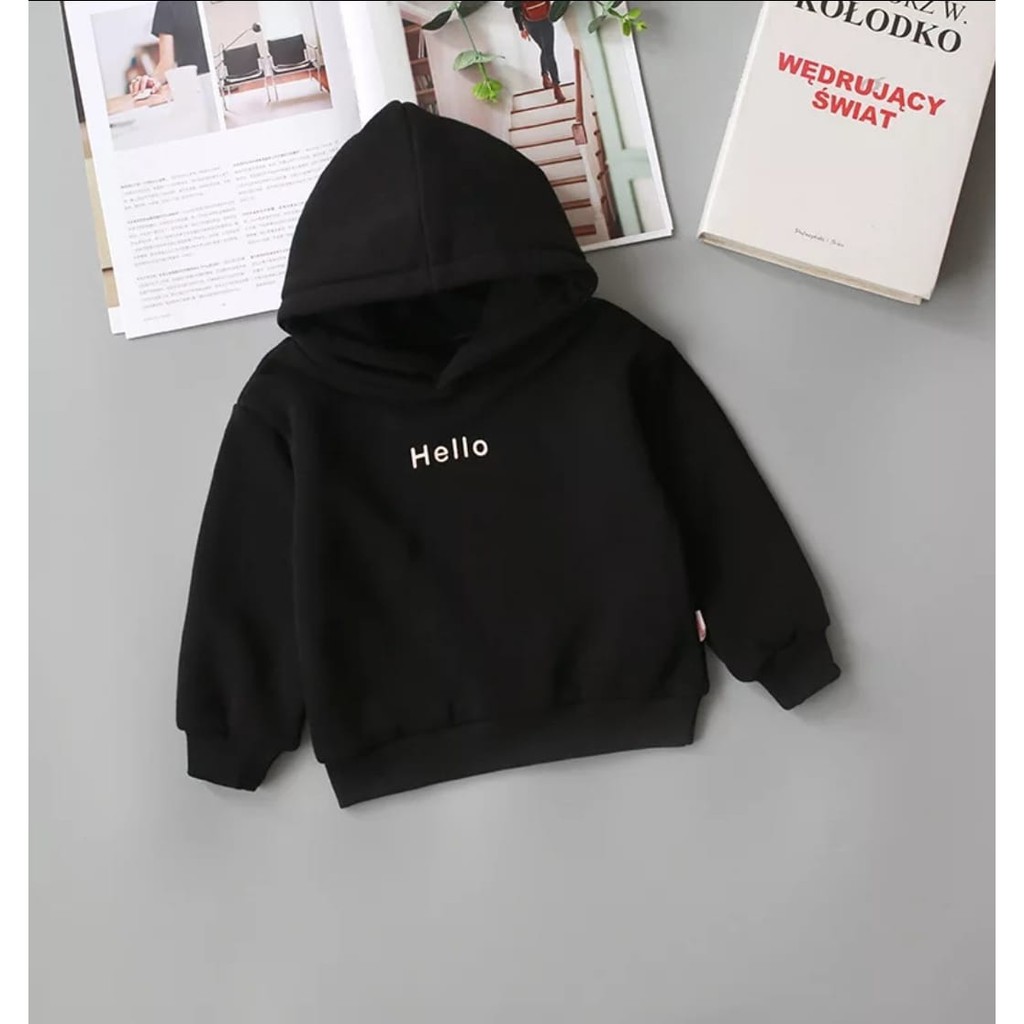 HOODIE ANAK UNISEX HELLO BORDIR TEBAL TERBARU,