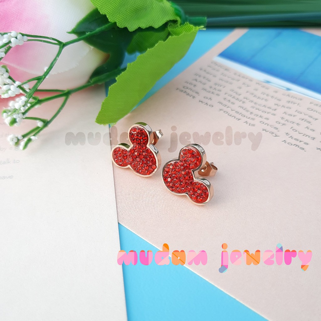 Anting Tusuk Titanium Minnie Dengan Kristal Altifisial Dengan Macam Warna