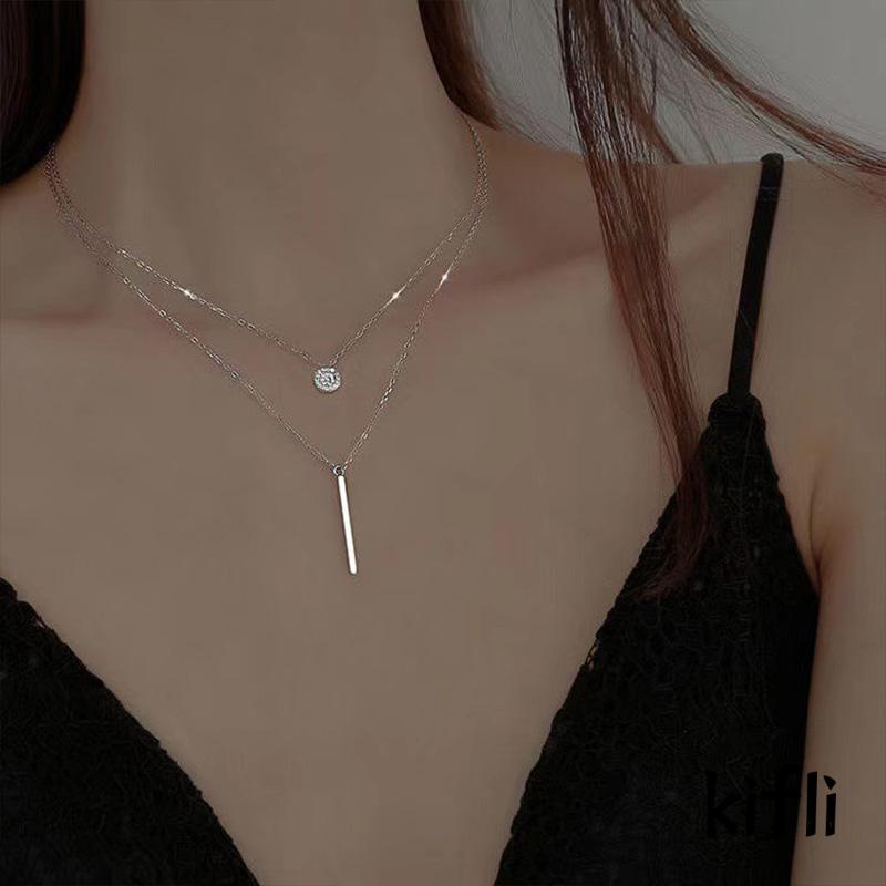 Kalung Double layer Aksen Berlian Untuk Wanita