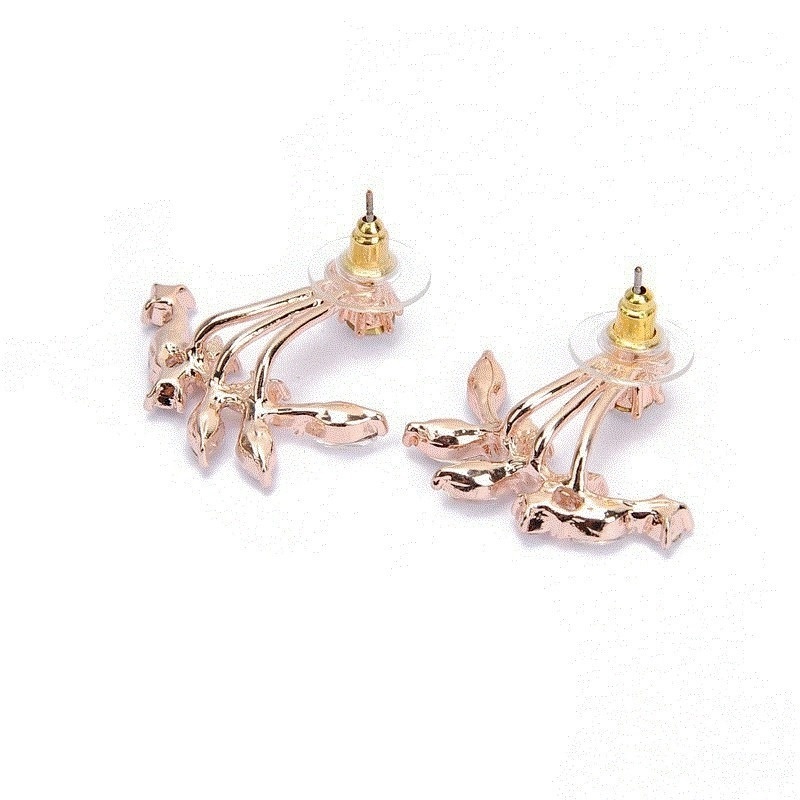 Fashion Street Shooting Leaf Zircon Branch Rear Hanging Rhinestone Leaf Earrings