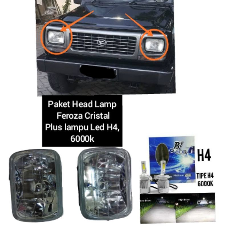 Head lamp feroza taf gt cristal plus lampu Hid h4 led 6000k