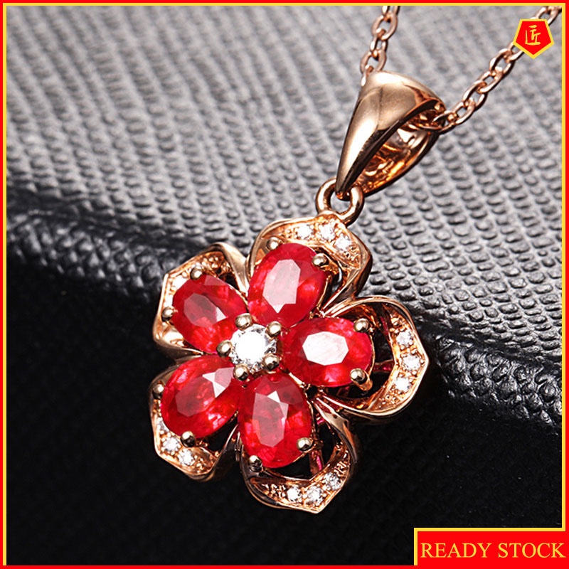 [Ready Stock]Ruby Rose Flower Pendant 18K Rose Gold Simple Elegant Accessories