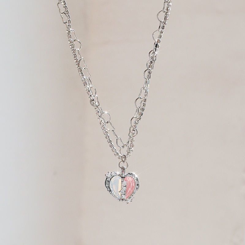 Kalung Multilayer Bentuk Hati Aksen zircon Gaya Korea Untuk Wanita