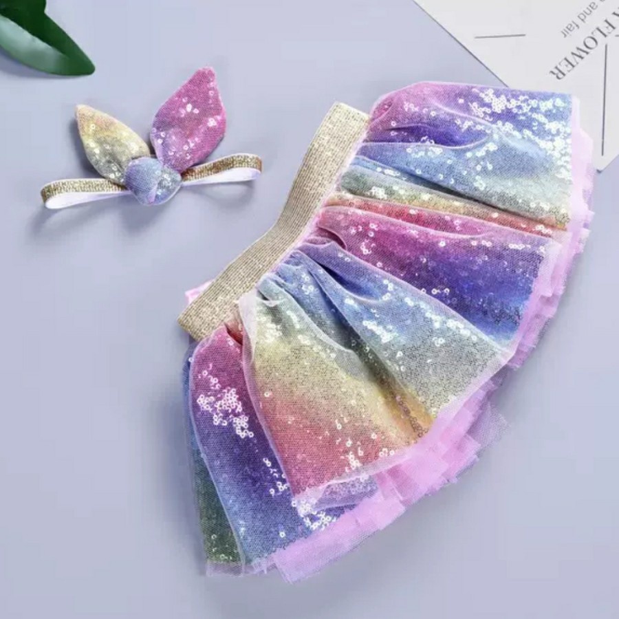 Rainbow sequin tutu skirt set Toddler shimmer blink dance costume