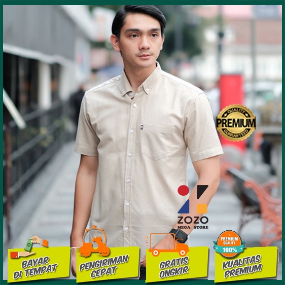 Kemeja Polos Lengan Pendek / Kemeja Pria Lengan Pendek Krem Coksu Khaky Cream Jumbo XXL