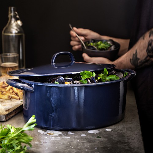 VARDAGEN Panci dengan penutup uk 5 liter baja dienamel