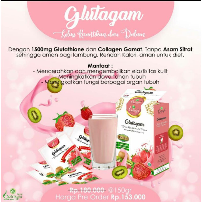 Glutagam Batrisyia minuman kecantikan mengandung collagen (kolagen) mencerahkan kulit anti oksidan