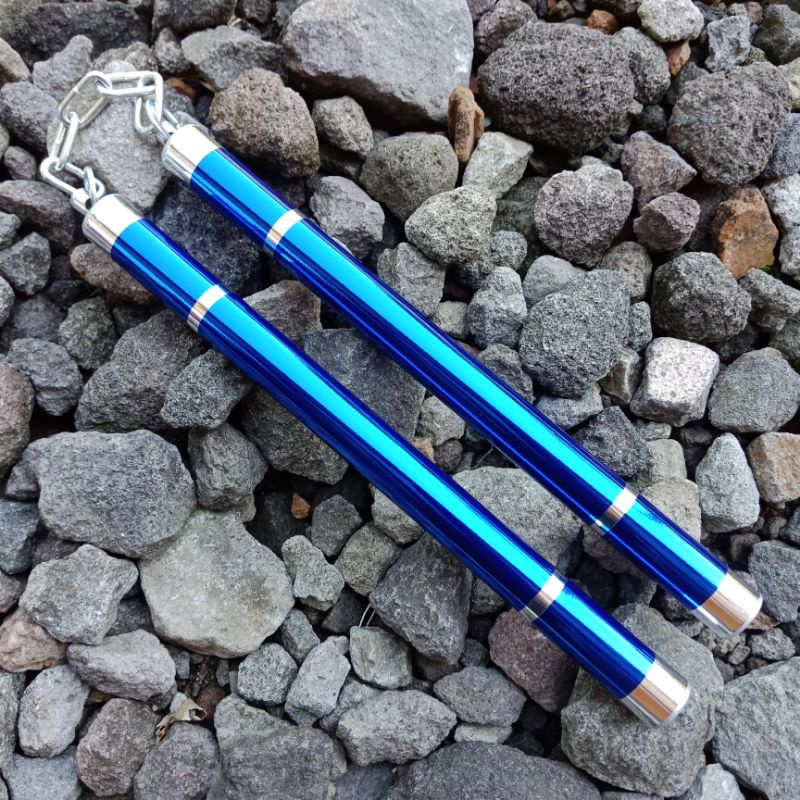 nunchaku aluminium rantai krincing biru freestyle